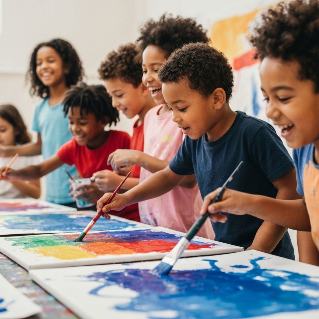 Crianças fazendo atividades artísticas